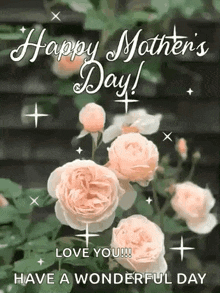 a happy mother 's day greeting card with roses and the words `` love you !!! have a wonderful day '' .