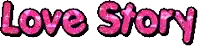 the word love story is written in pink with glitter