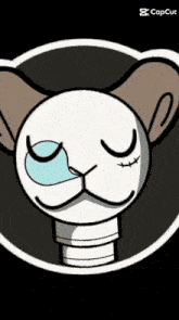 a cartoon drawing of a cat with its eyes closed and a blue eye