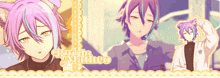 a purple haired anime character with the name matheo at the bottom