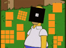 a cartoon of homer simpson with a square on his head