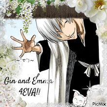 a picture of gin and emma surrounded by flowers