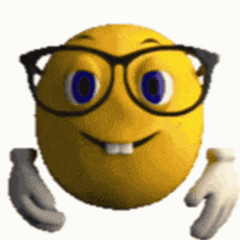 a smiley face wearing glasses and gloves is smiling
