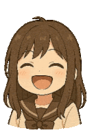 a girl with long brown hair is smiling with her mouth wide open