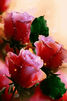 a bunch of red and pink roses with glitter on them