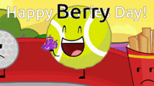 a happy berry day cartoon with a tennis ball
