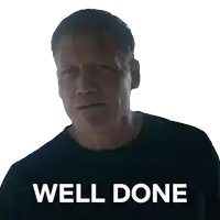 a man wearing a black shirt with the words well done written on it