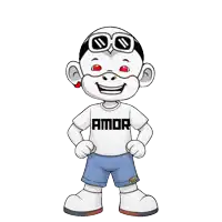 a cartoon character wearing a shirt that says amor on it