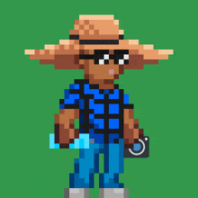 a pixel art of a man blowing a bubble and the words snapshot