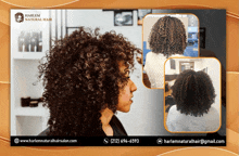 a woman with curly hair is shown in a harlem natural hair ad