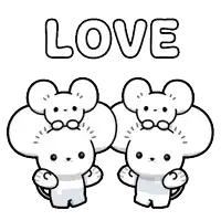 a couple of mice standing next to each other with the word love written above them