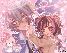 a picture of a boy and a girl with bakuyun written on the back