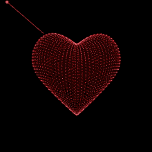 a red background with a lot of lines and dots on it