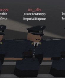 a group of soldiers are standing in a line with ice_909 junior leadership imperial airforce and 1799 partnership in the background