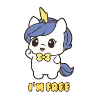 a cartoon of a unicorn with the words i 'm free on the bottom