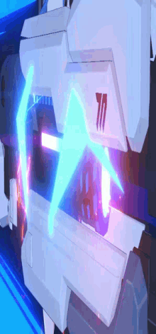 a white object with a blue light coming out of it and the letter u on it