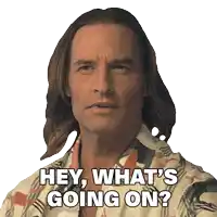 a man with long hair has the words hey what 's going on on his face