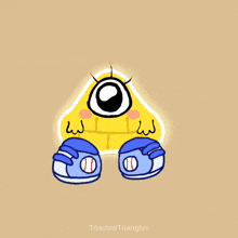 a drawing of a yellow triangle with a baseball mitt on it