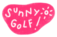 a pink circle with the words sunny golf written on it