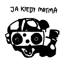 a black and white drawing of a car with the words `` ja kiedy matma '' written on it