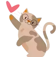 a cat with glasses is holding a pink heart