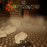 a screenshot of a video game shows a brick wall and a sign that says ' spawn '