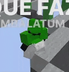 a green minecraft character is sitting on top of a concrete block .