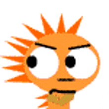 a cartoon character with orange hair and big eyes is looking angry .