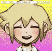 a cartoon character is smiling and says cheese grilled cheese cheese grilled .
