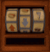 a slot machine has a blue arrow pointing down