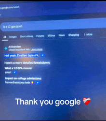 a computer screen that says thank you google