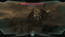 a video game screen shows a monster with the word " thy old one " on it