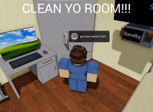 a screenshot of a video game with the words clean yo room