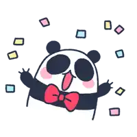 a panda bear wearing a bow tie is surrounded by colorful squares .