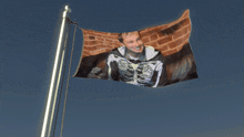 a flag with a man in a skeleton costume on it