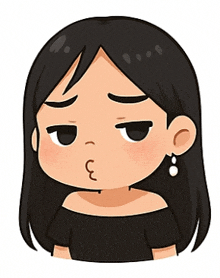 a cartoon drawing of a woman with long black hair making a funny face