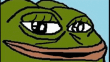 a pixel art drawing of a frog with sunglasses on his eyes and a smile on his face .