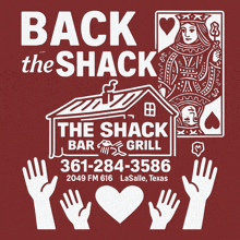 an advertisement for the shack bar and grill