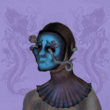 a painting of a woman with blue face paint