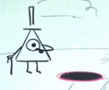 a drawing of bill cipher standing next to a black hole .