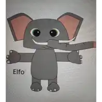 a cartoon drawing of an elephant with the name elfo underneath it