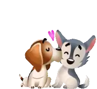 two cartoon dogs sitting next to each other with a pink heart above them