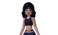 a doll with black hair is wearing a black crop top