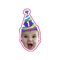 a baby is wearing a birthday hat with the number 1 on it