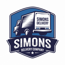 a logo for simons delivery company shows a truck