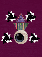 a purple background with triangles and an eye in the center