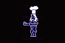 a pixel art drawing of a chef with a chef 's hat on a black background .