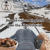 a person is riding an elephant over a snowy mountain range