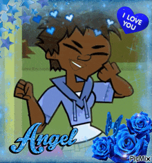 a picture of a cartoon girl with a heart that says i love you