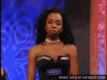 a gif of a woman with the words make gifs at gifsoup.com at the top